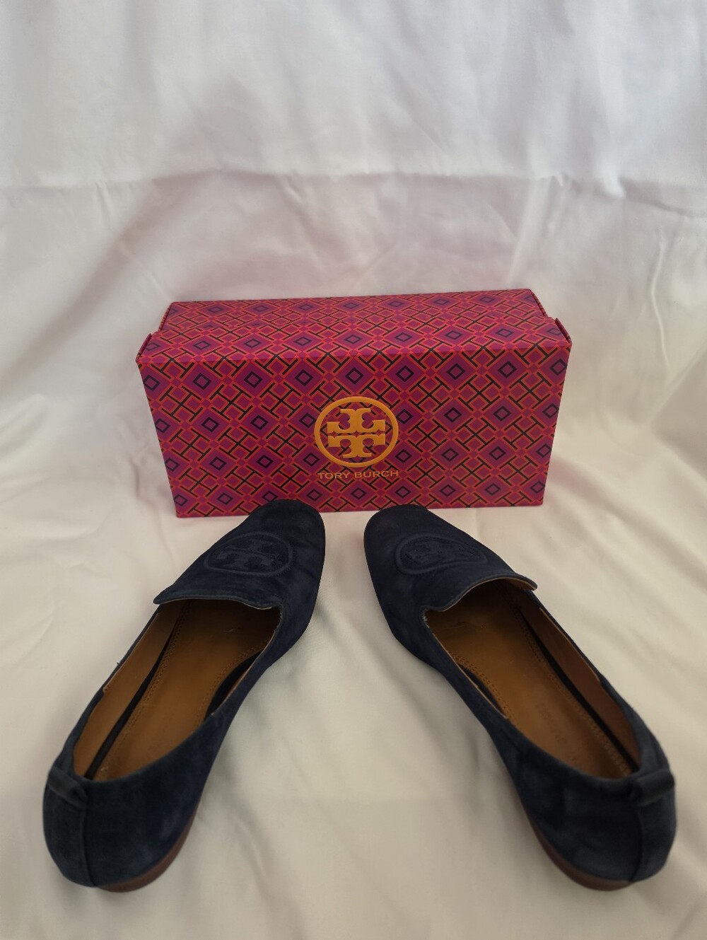 Tory Burch Leigh 15MM Elastic Loafer Women– Silk Suede | Perfect Navy | Size 7.5